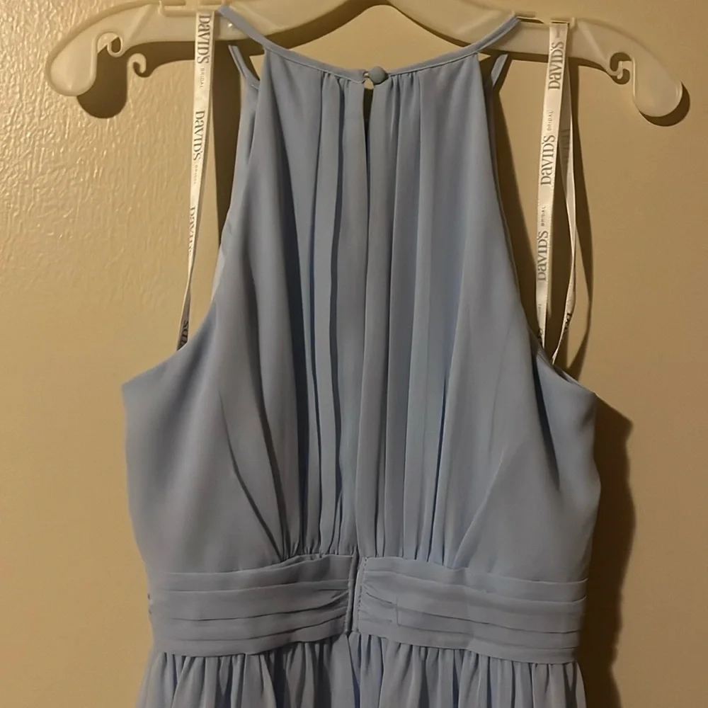 David's Bridal Light Blue Girls' Chiffon Halter Formal Dress - Picture 4 of 4